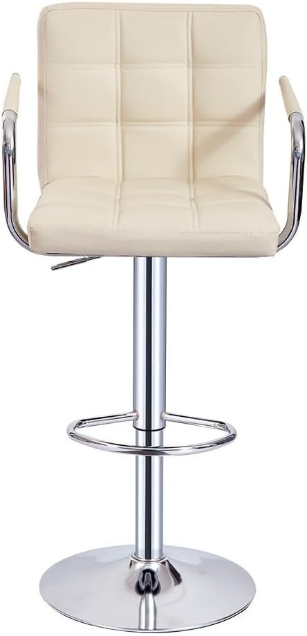 Adjustable Swivel Bar Stool with Armrests & PU Leather Seat