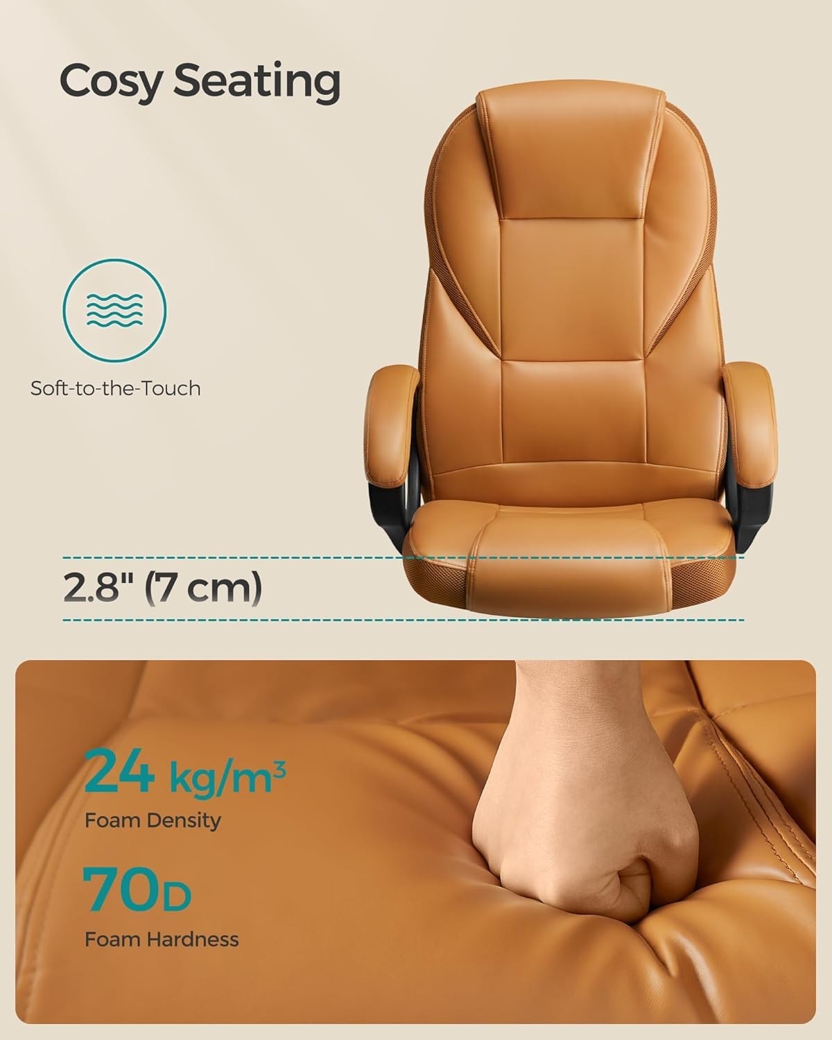 Ergonomic Office Chair Faux Leather Swivel Desk Seat Adjustable Height Brown