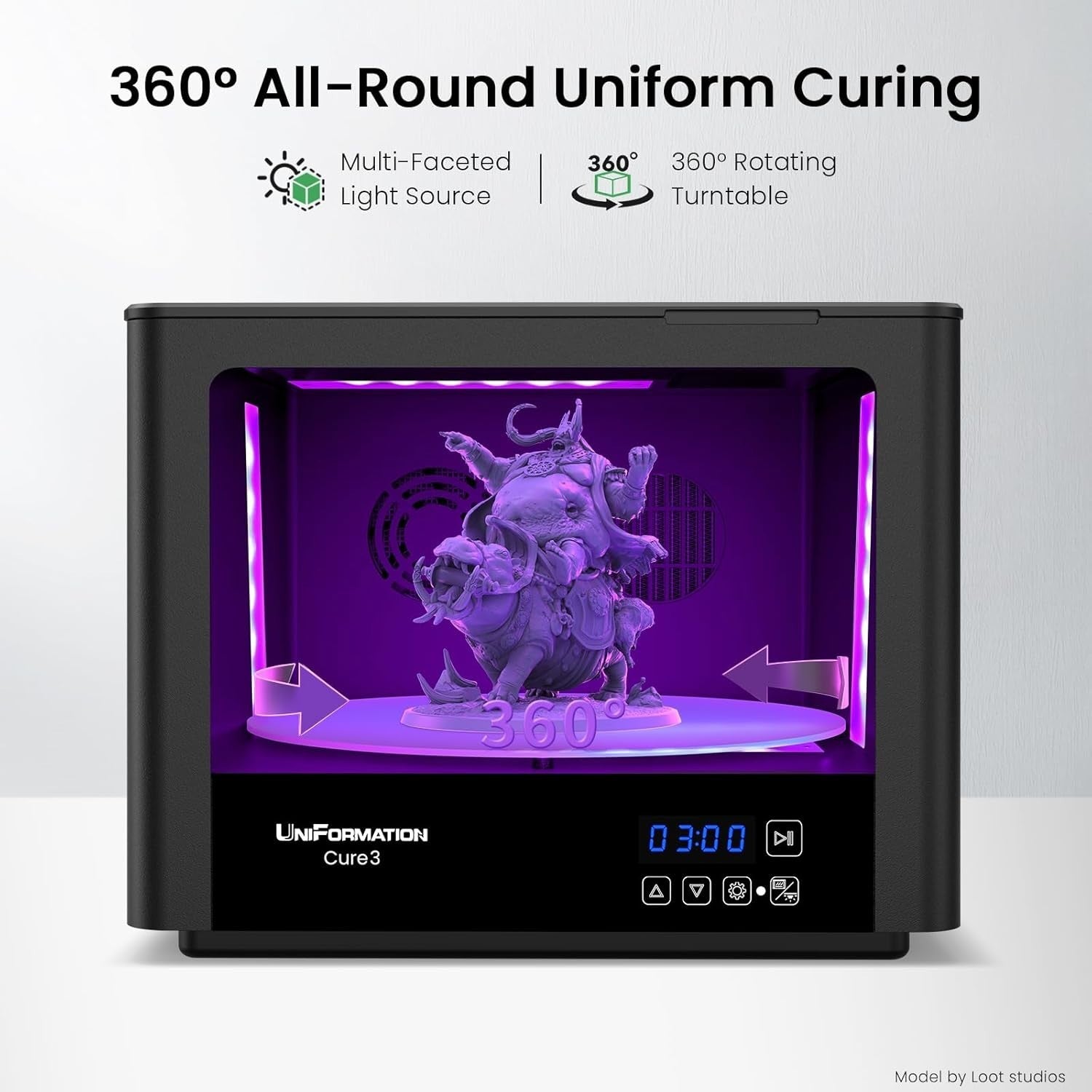 UV Resin Curing Station 360° Turntable Heated Drying Large Curing Box