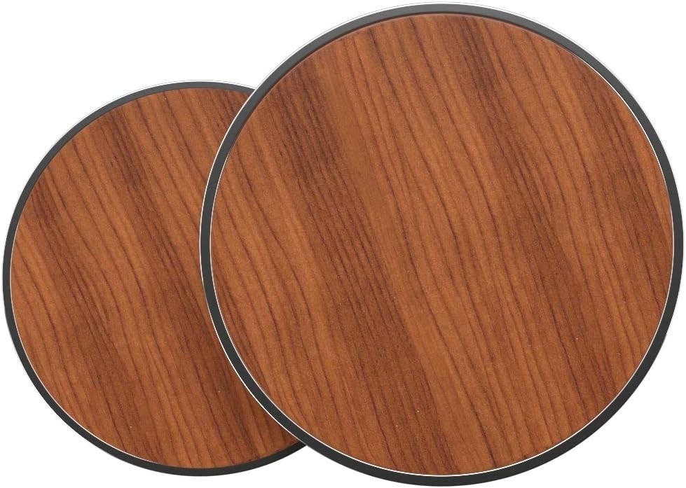 2pc Round Nesting Coffee Table Set Wood Top Chrome Metal Base Modern Living Room