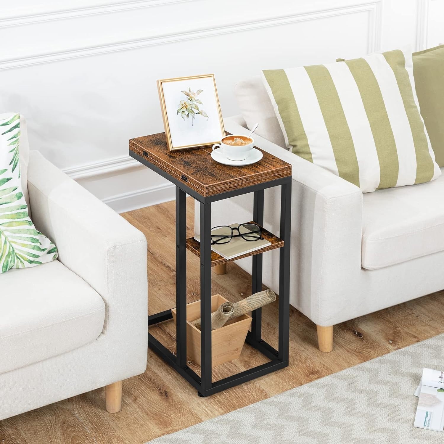 Foldable C-Shaped Side Table Laptop Snack Tray Small Space
