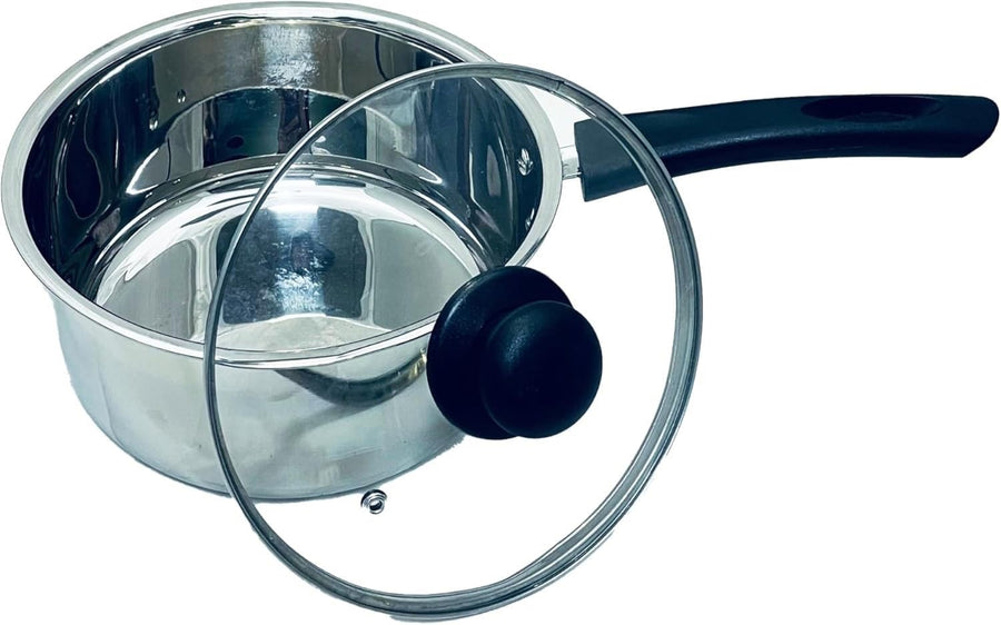 16cm Stainless Steel 1.5 Litre Saucepan with Glass Lid Induction Dishwasher Safe