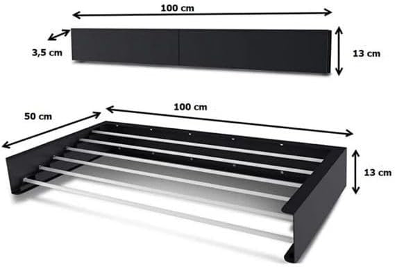 Wall Mounted Clothes Airer 100cm Foldaway Drying Rack Retractable Black
