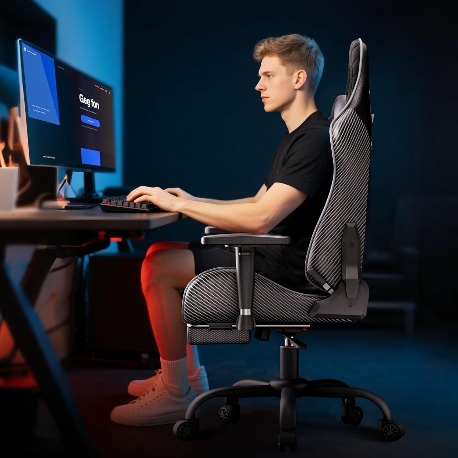 145° Reclining Gaming Chair w/ Footrest 330lb Metal Frame