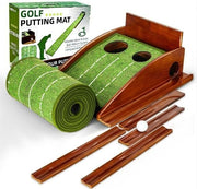 Wooden Golf Putting Mat Indoor Outdoor Practice Trainer Return Ball