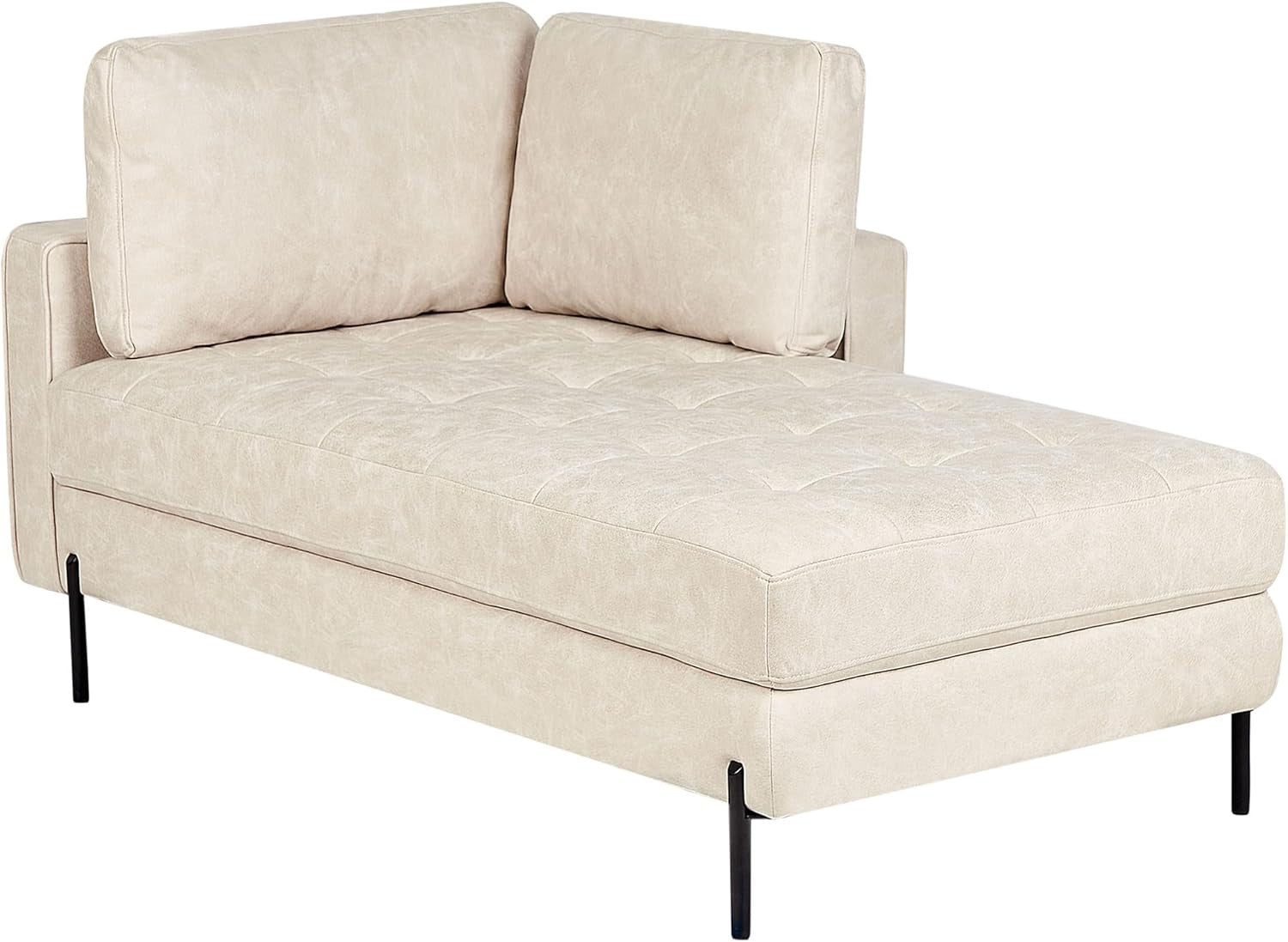Modern Tufted Faux Leather Chaise Lounge Light Beige Metal Legs Comfort