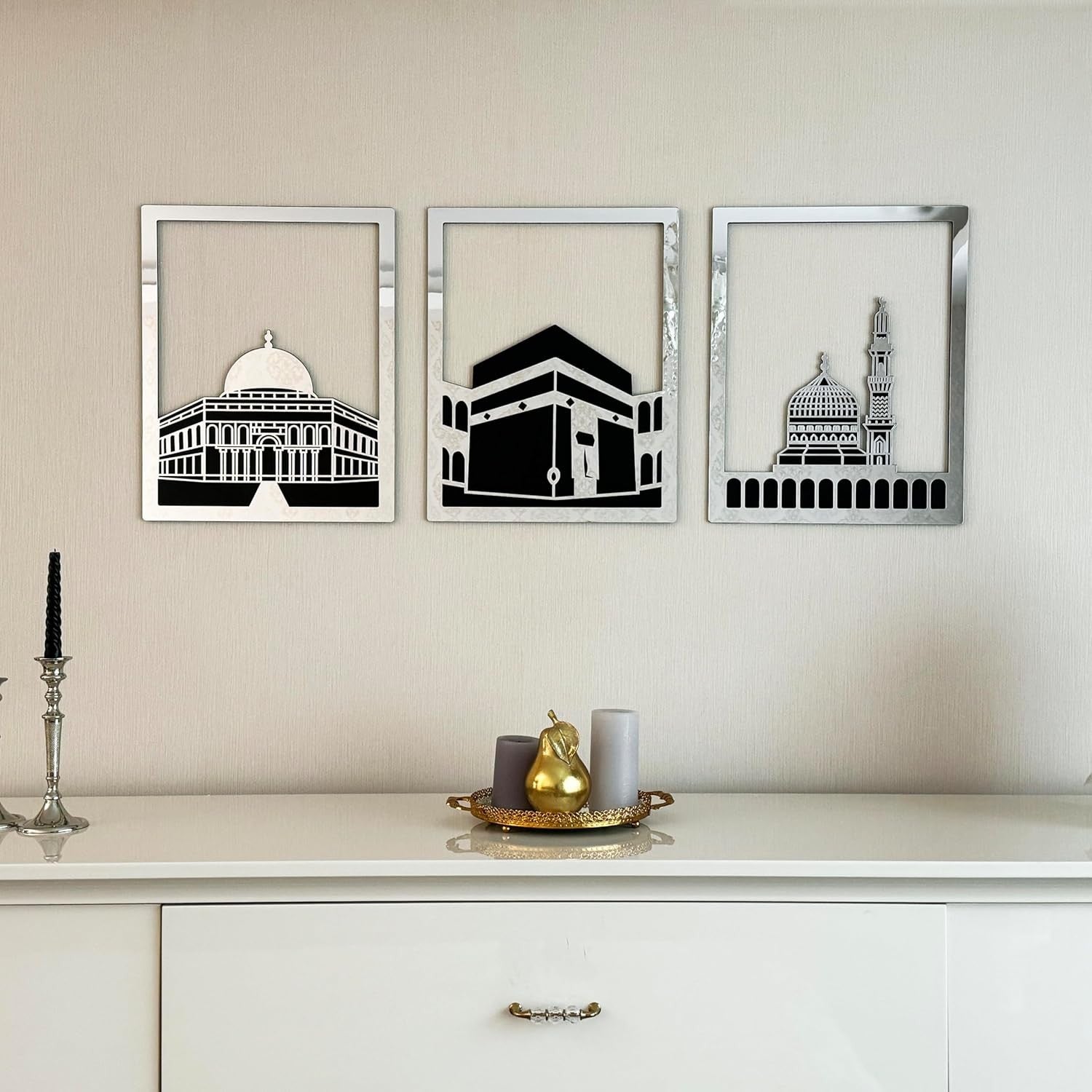 Islamic Wooden Wall Art Set Masjid Al Aqsa Kaaba Nabawi Decor Ramadan Gift