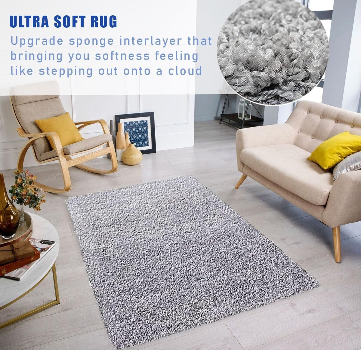 Extra Large Shaggy Rug 160x230cm 5cm Thick Soft High Pile Silver Carpet