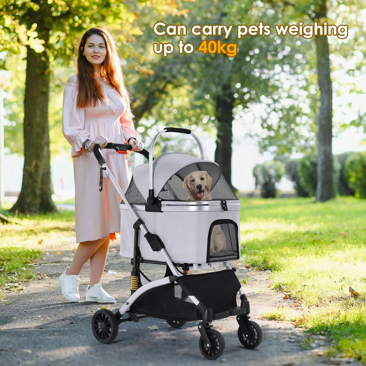 3 in 1 Dog Stroller Folding Pet Pram 360 Wheels Travel Carrier Storage Grey