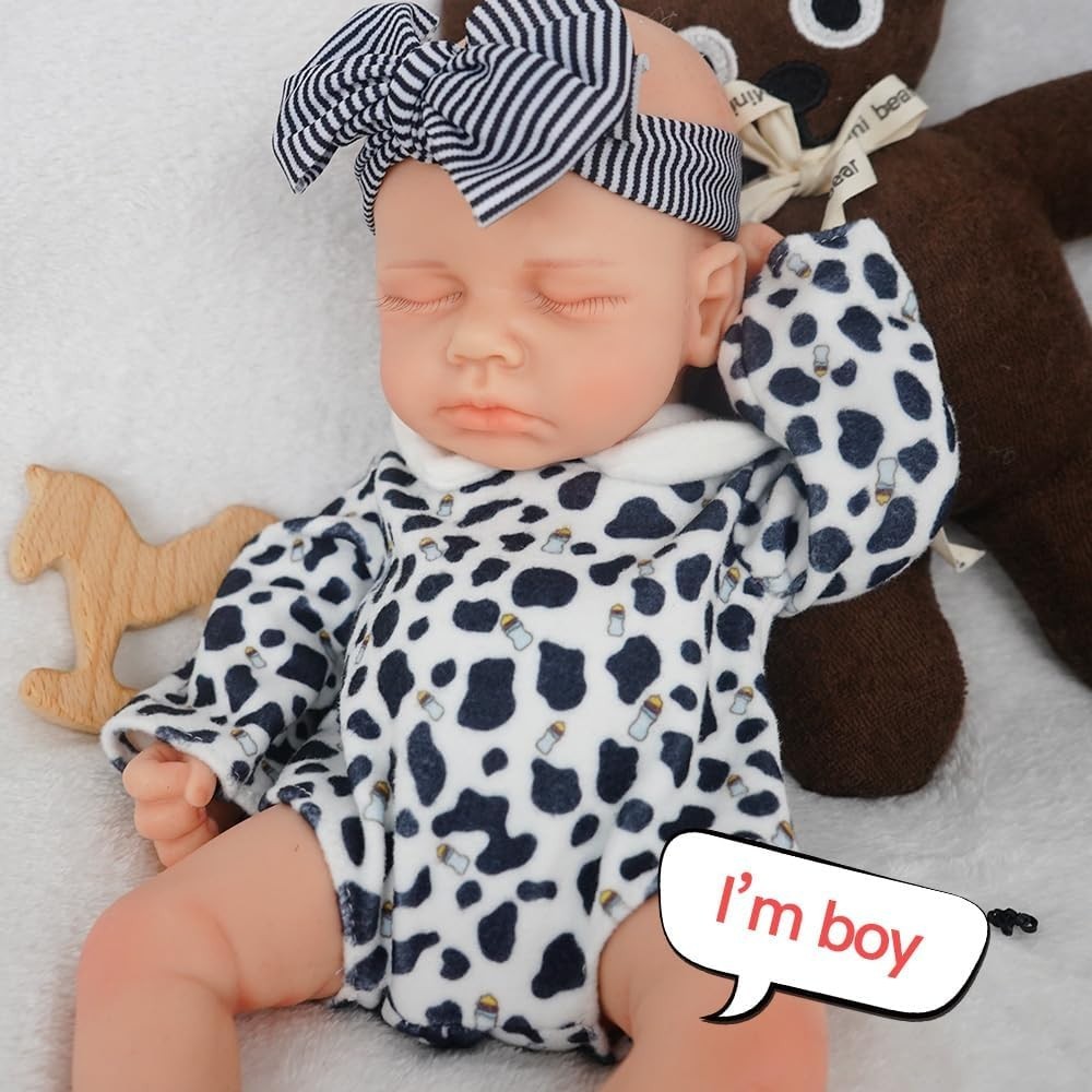 12” Full Silicone Reborn Baby Doll Boy Sleeping Pose Realistic Veins