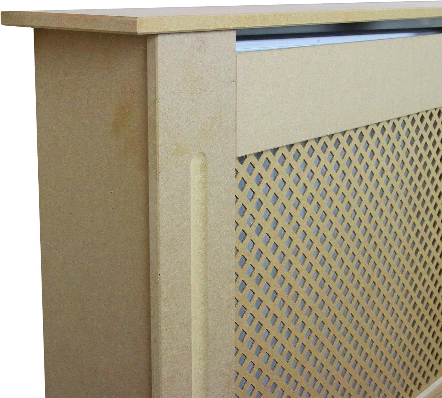 Adjustable Natural MDF Radiator Cover 1400–1920mm Trellis Grill Heating Cabinet