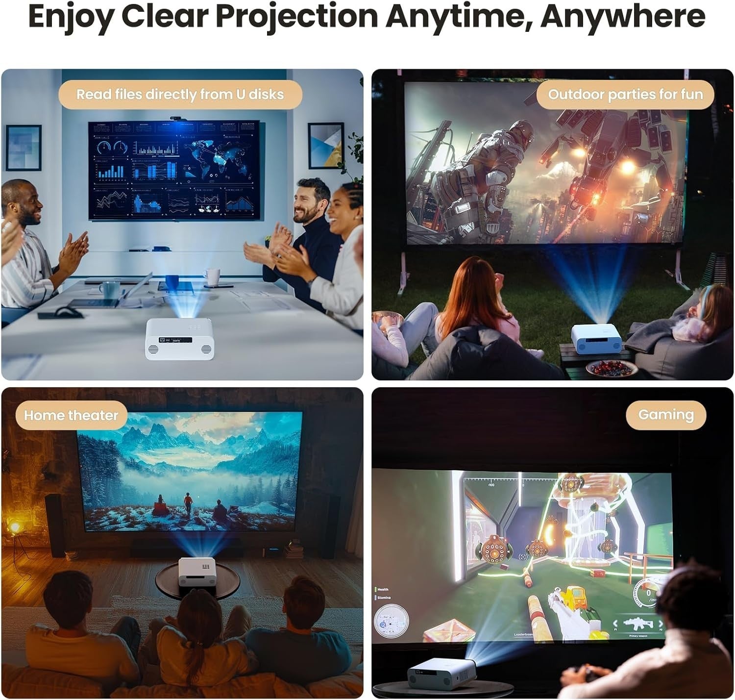 Mini 4K Projector 1000 ANSI Lumens WiFi 6 Bluetooth Auto Focus HD