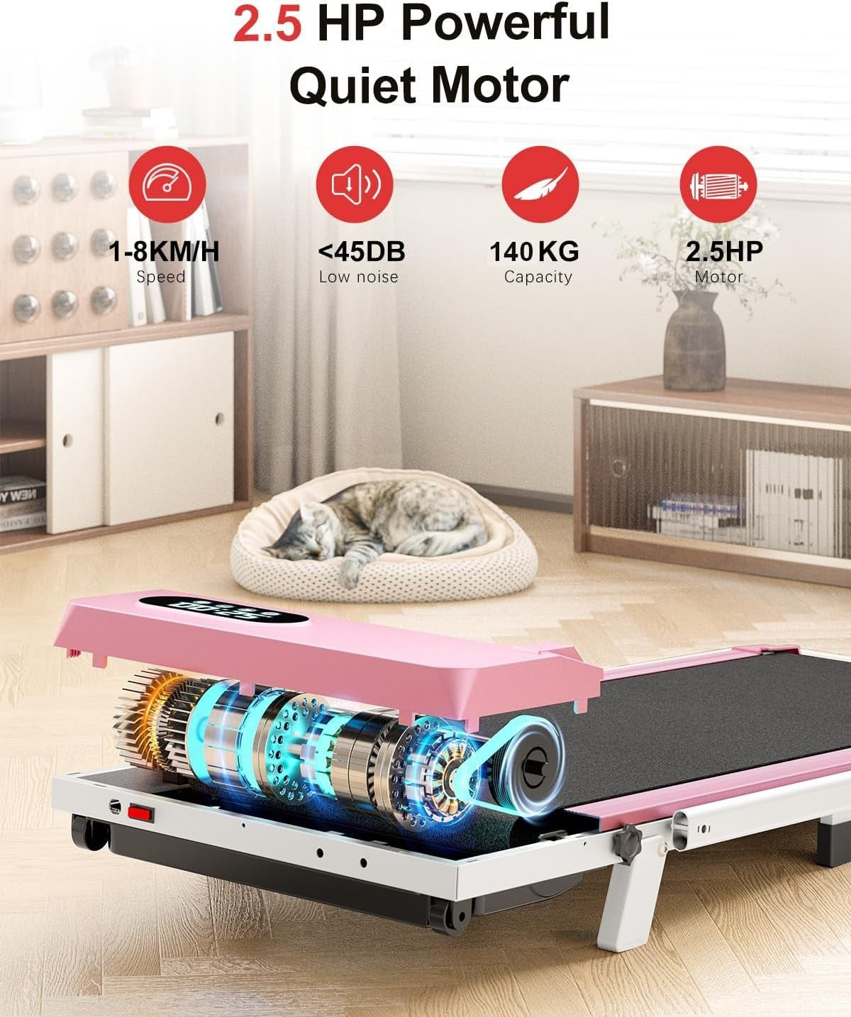 Folding Under Desk Treadmill 1-8KM/H Incline LED Display Quiet Home Gym