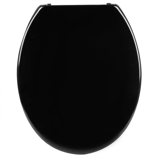 Black Soft Close Toilet Seat O-Shape Duroplast Adjustable Hinges 45x37cm