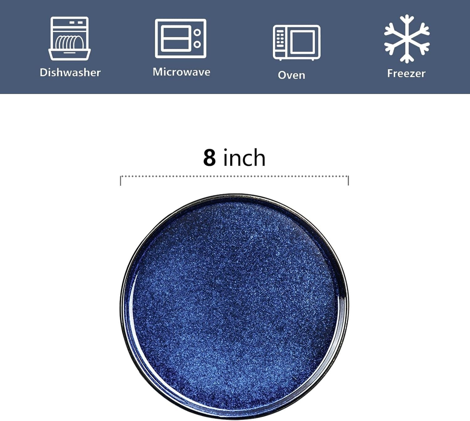 Ceramic Salad Plates Set of 6 8 Inch Blue Dessert Plates Dishwasher Safe
