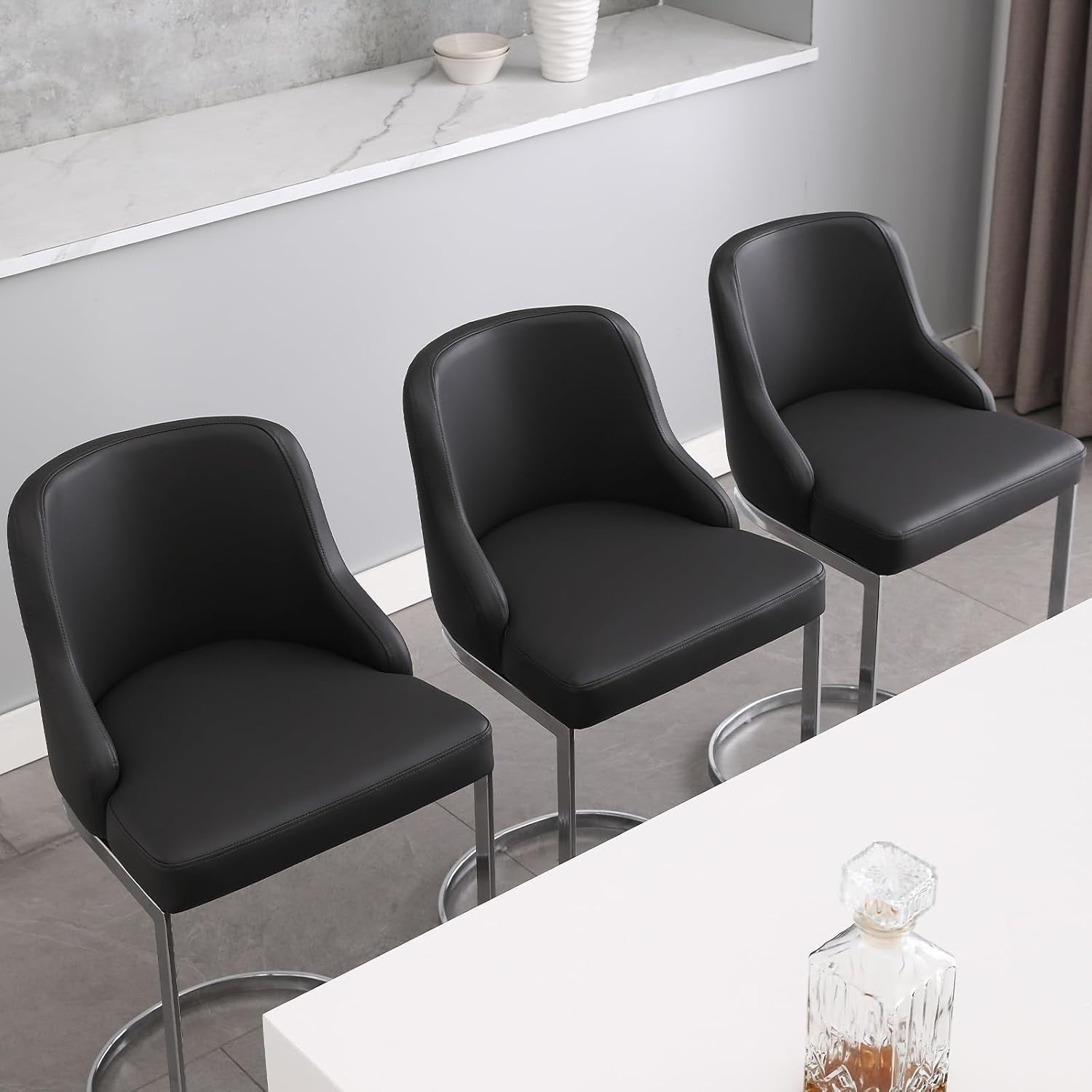 Blonde Black PU Bar Stools Set of 2 – 65cm Modern Counter Chairs