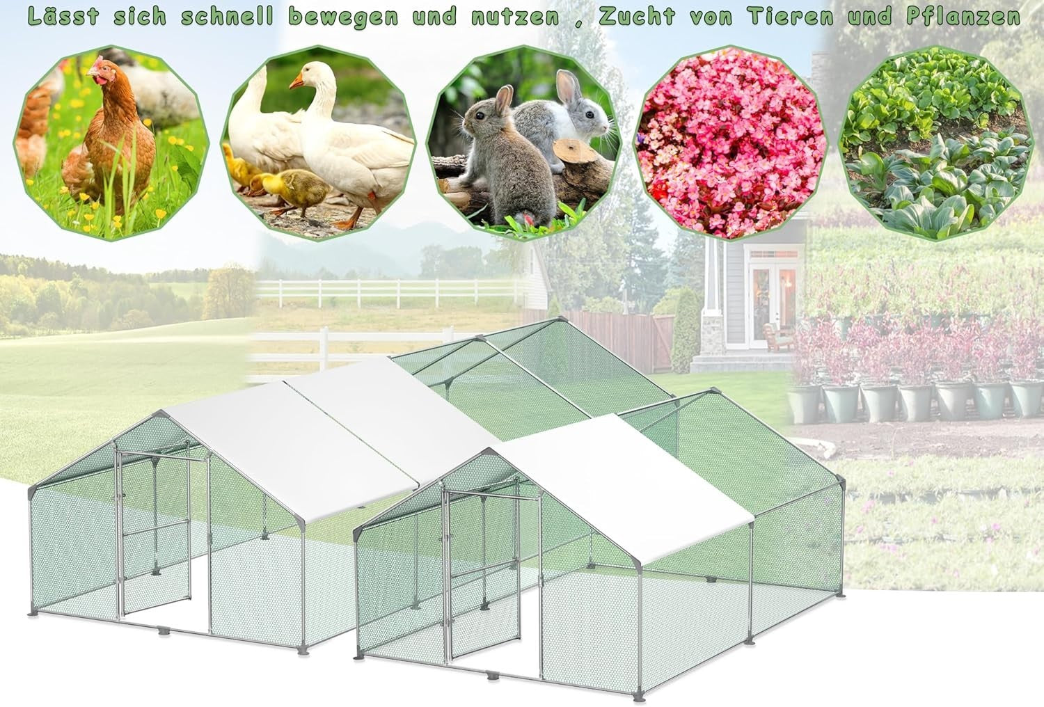 XXXL Chicken Coop Outdoor Run Galvanised Steel Cage w/ Roof