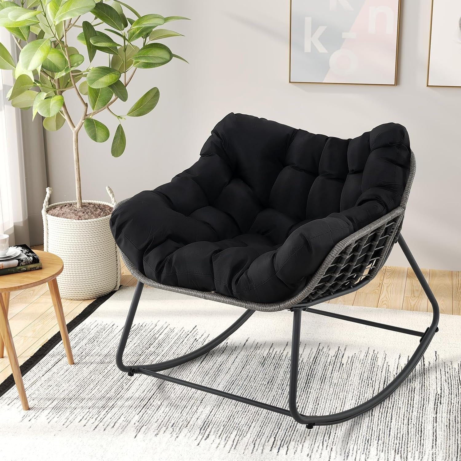 Oversized Outdoor Rocking Chair with Removable Cushion for Patio