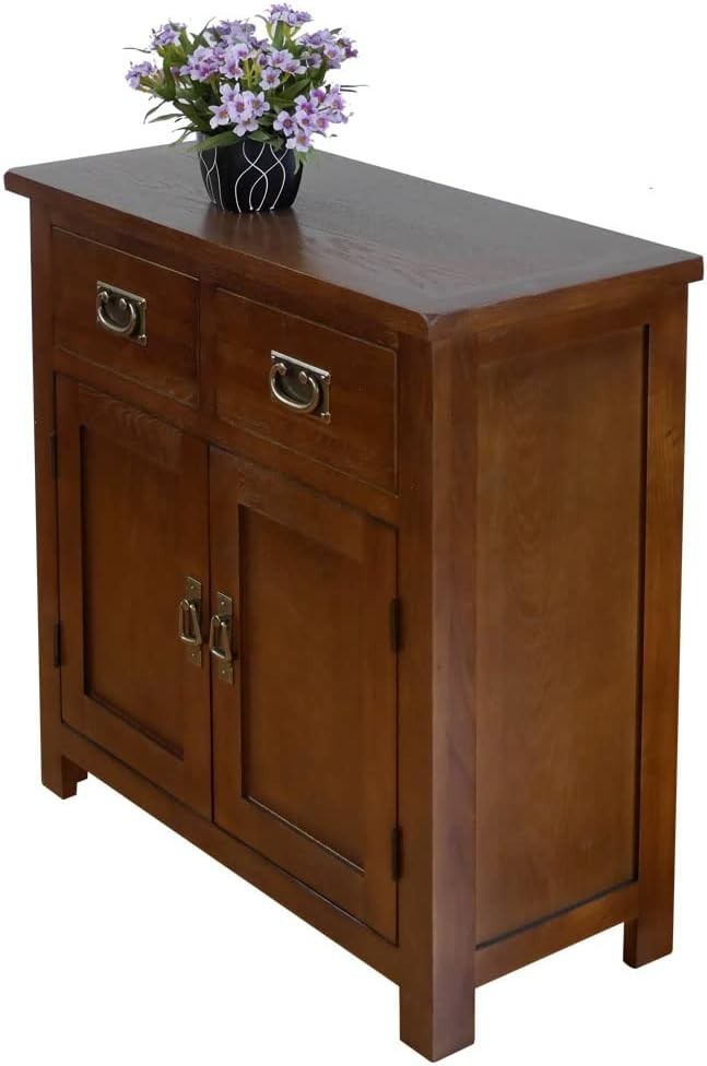Solid Oak Sideboard 2 Door 2 Drawer Storage Cabinet Wood Unit 75cm