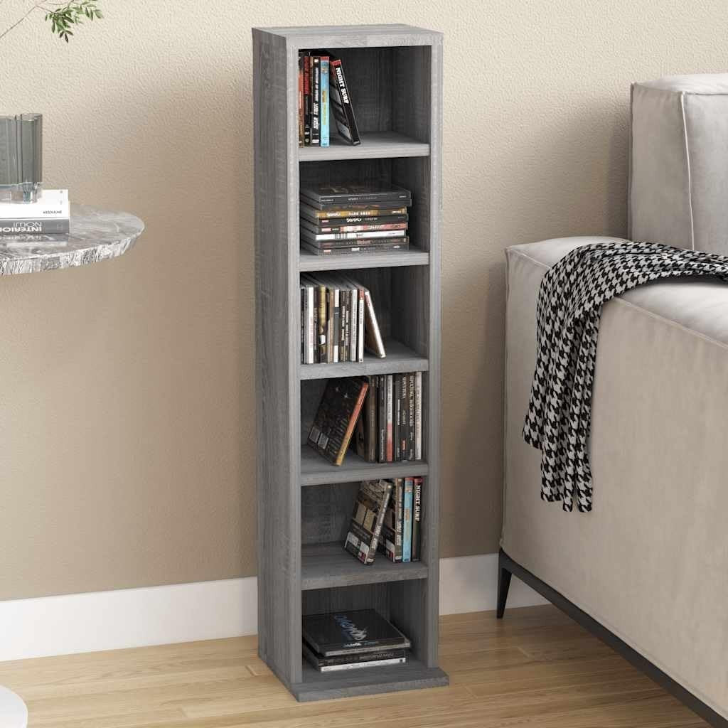 CD Storage Cabinet Media Shelf Bookcase Display Rack Grey Sonoma 88cm