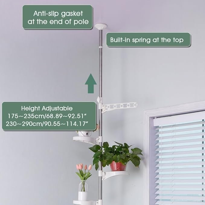 Adjustable 5 Tier Indoor Plant Stand Tension Pole Floor to Ceiling Rack Space