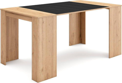Extendable Folding Console & Dining Table Oak Black Seats 8