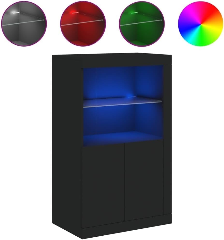 Black LED Side Cabinet with USB Port & Glass Shelf – Modern Storage
