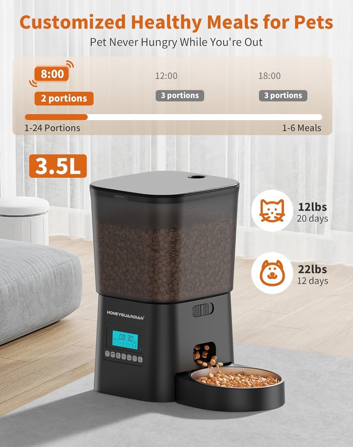 Automatic Cat Feeder 3.5L Timer Food Dispenser Slow Feeder Bowl Dual Power