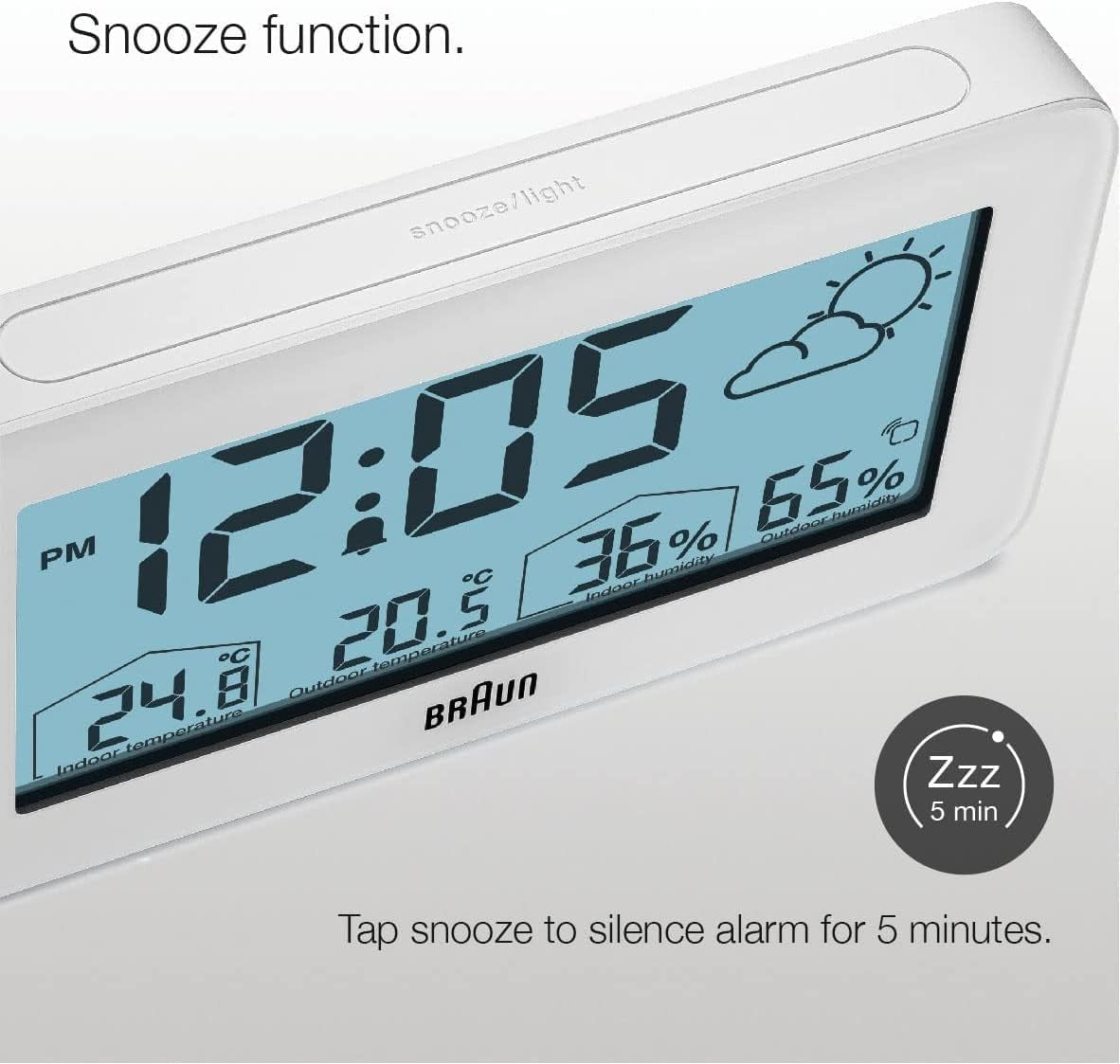Digital Alarm Clock Indoor Outdoor Temperature Humidity Display Snooze