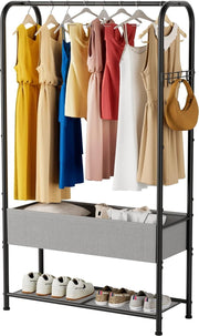 Heavy Duty Clothes Rail with Wheels & Shelf – Black 81×30×183cm