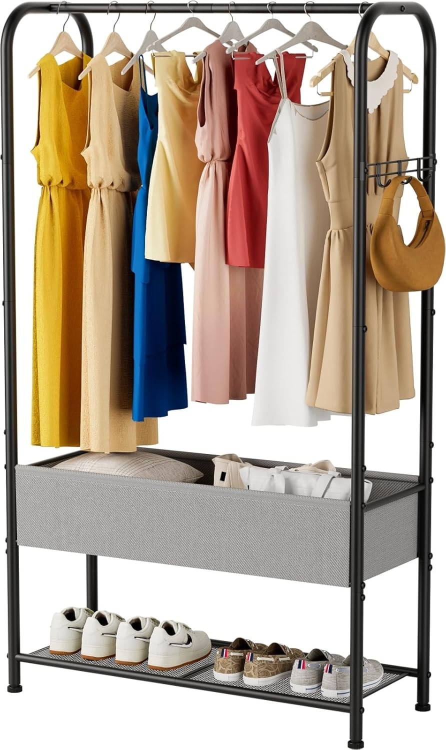 Heavy Duty Clothes Rail with Wheels & Shelf – Black 81×30×183cm