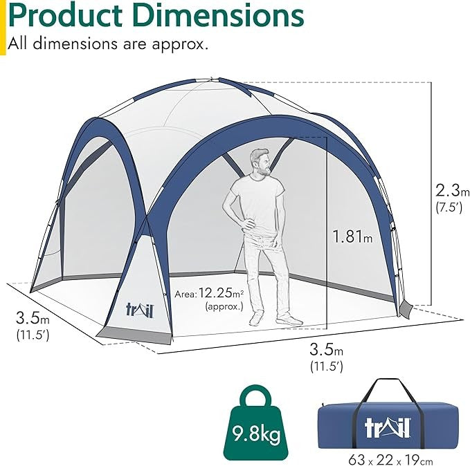 Waterproof 3.5m Gazebo with Sides UPF50+ Event Shelter