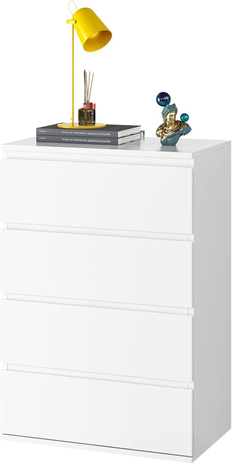 Modern White 4 Drawer Chest Tall Storage Cabinet for Bedroom Office Home