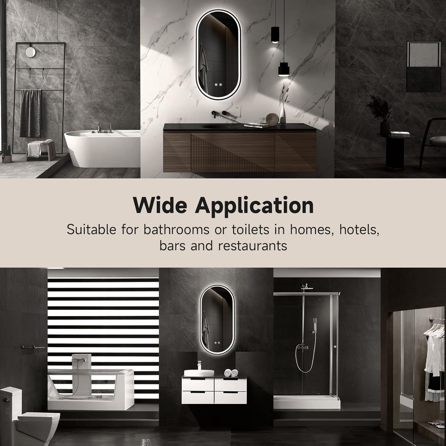 LED Bathroom Mirror 80x40cm Oval Wall Light Touch Control Anti-Fog Pad