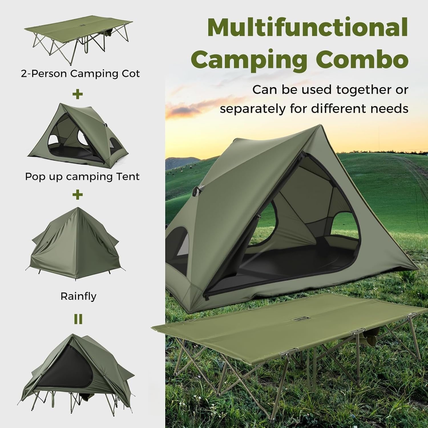 2 Person Elevated Camping Tent Waterproof Foldable Bed