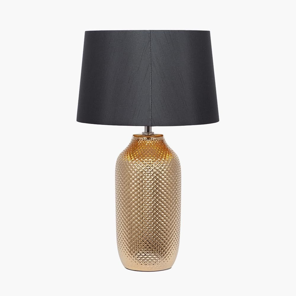 Art Deco Gold Ceramic Table Lamp with Black Shade, Compact & Stylish
