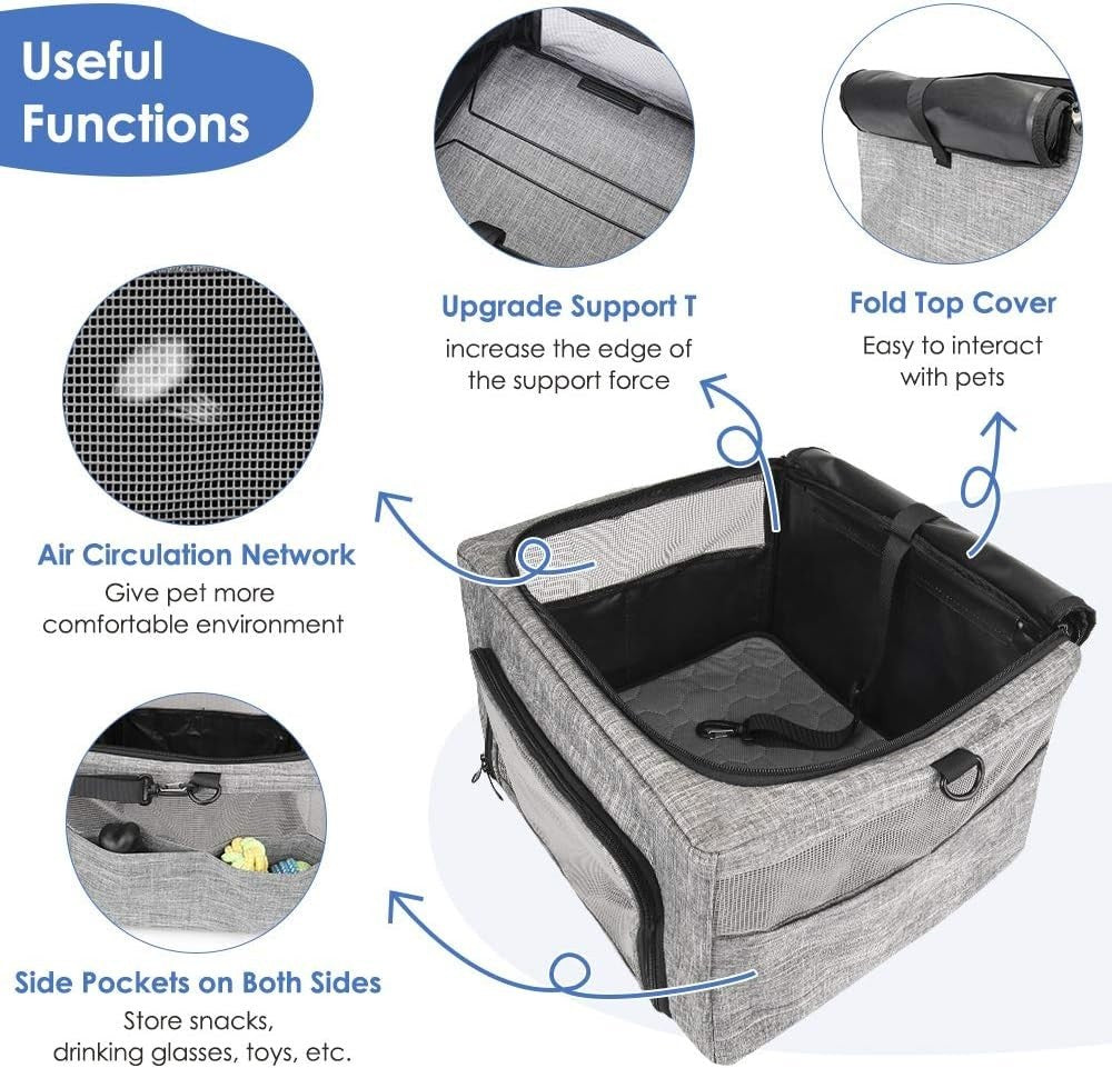 Dog Car Seat Booster Carrier Foldable Travel Crate Mesh Window 15lb