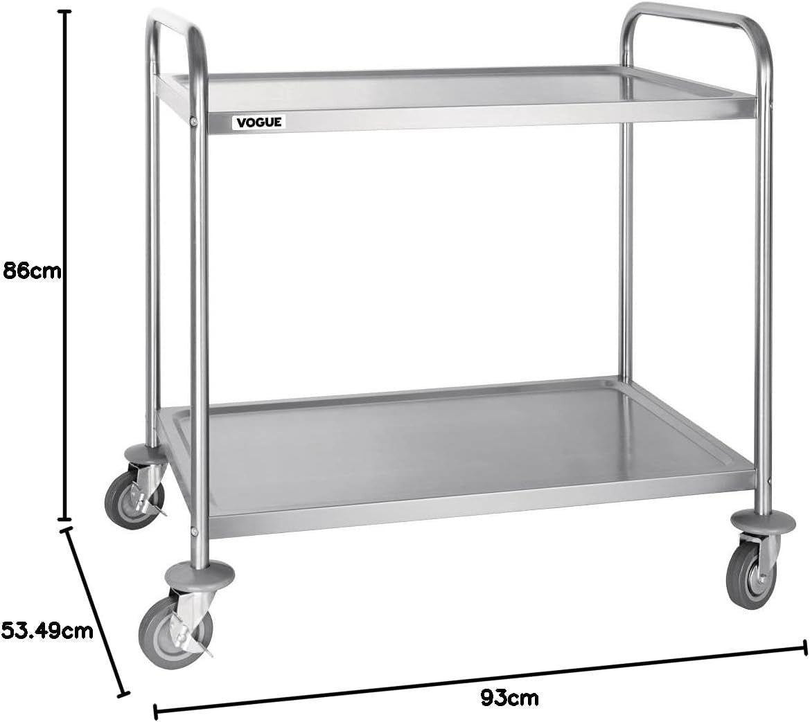 2 Tier Stainless Steel Catering Trolley Large Serving Cart with Wheels