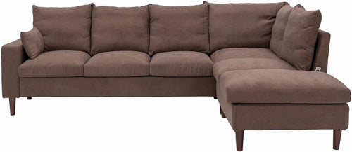 6 Seater L Shape Sofa with Chaise Brown Linen USB Charging Corner Couch