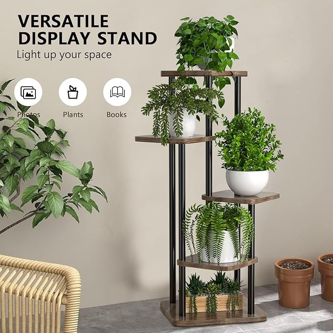 5 Tier Metal Plant Stand Indoor Outdoor Corner Flower Shelf for Home & Balcony