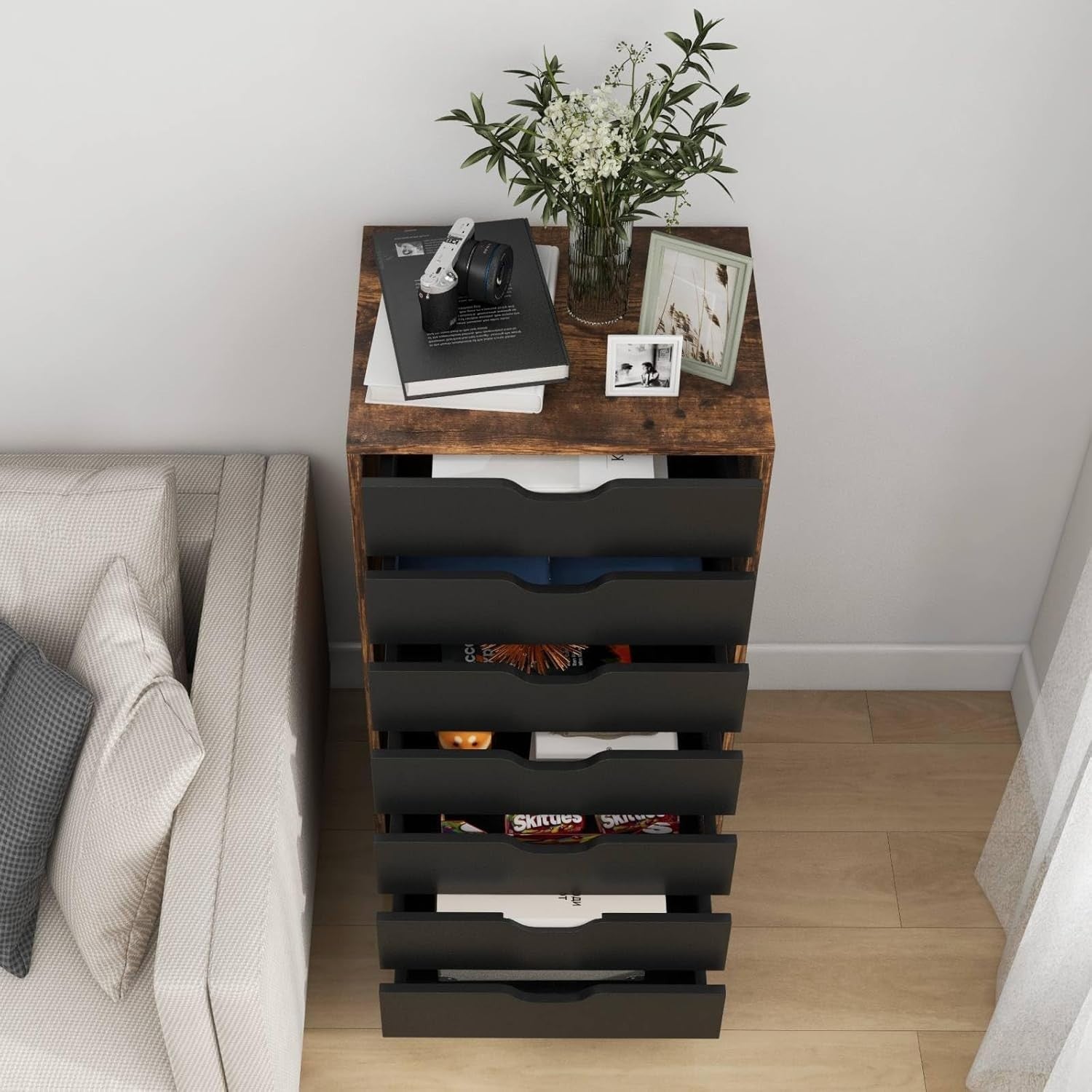 Rustic Mobile File Cabinet 7 Drawer Rolling Printer Stand Under Desk