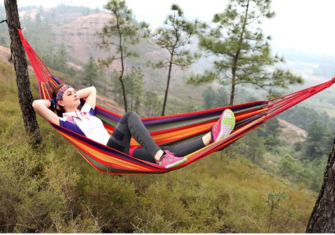 Outdoor Camping Hammock 2 Person Portable Canvas Soft Swing with Carry Bag
