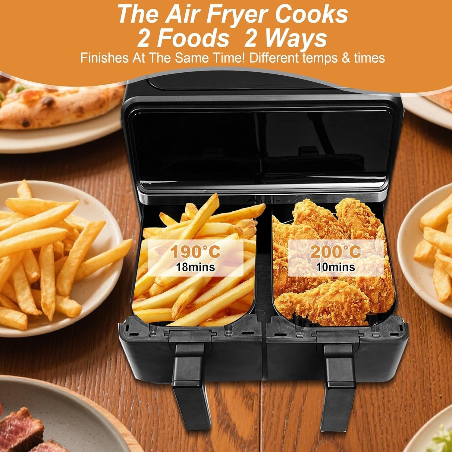 Dual Basket Air Fryer 9L | 14 Programs, LED Touch, 360° Crisping Low-Oil Cooking