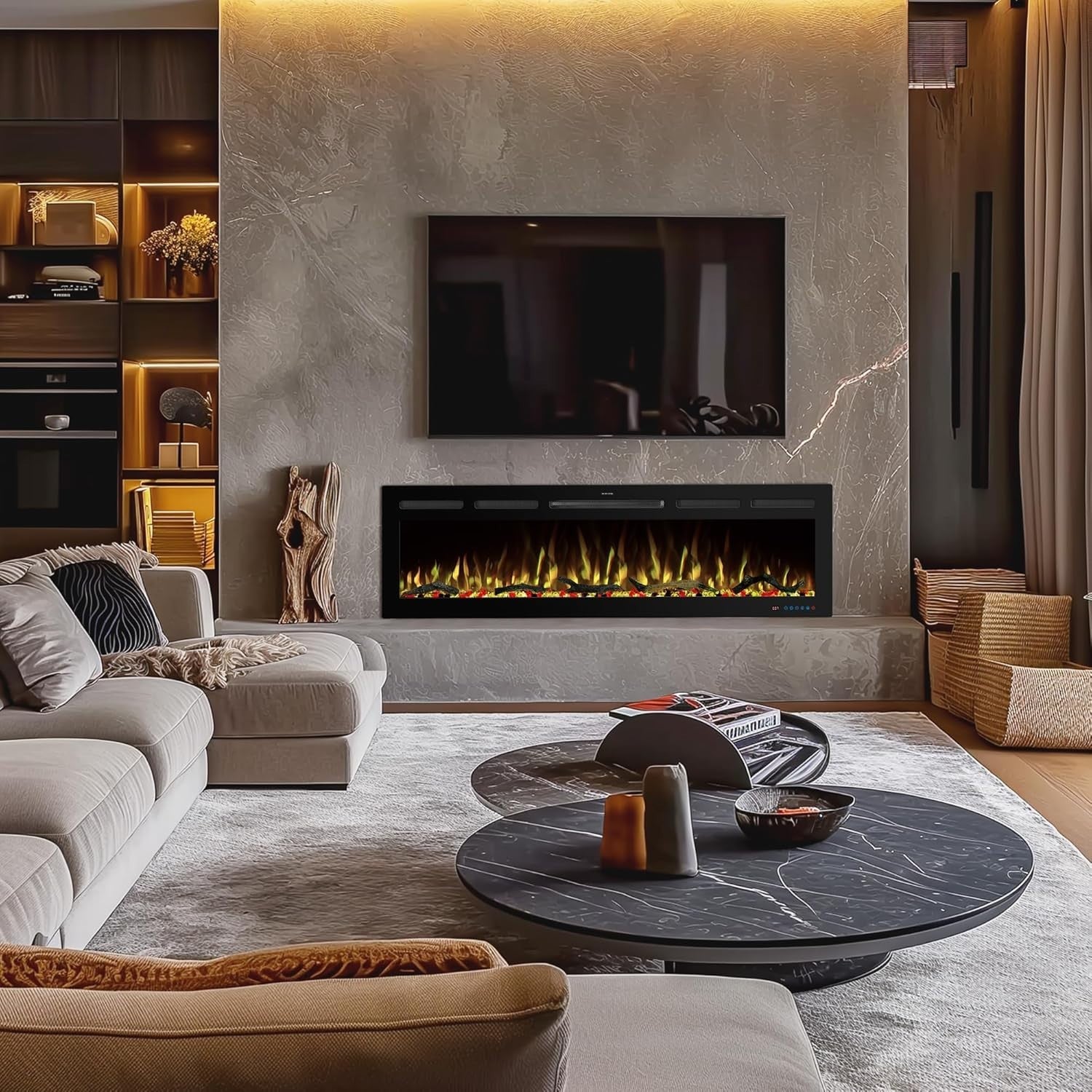 152cm WiFi Electric Fireplace Insert Recessed Wall Mount Heater 750/1500W