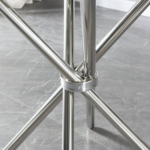 90cm Round Glass Dining Table with Silver Metal Legs Compact Kitchen Table