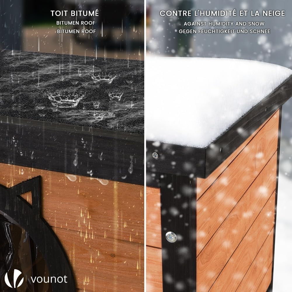 Outdoor Wooden Cat House with Water-Resistant Roof & Cat Ear Door 57x45x43cm
