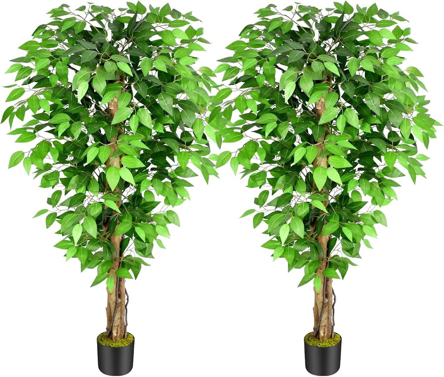 Set of 2 Ficus Artificial Trees 5ft 150cm Lifelike Indoor Potted Faux Plant Home