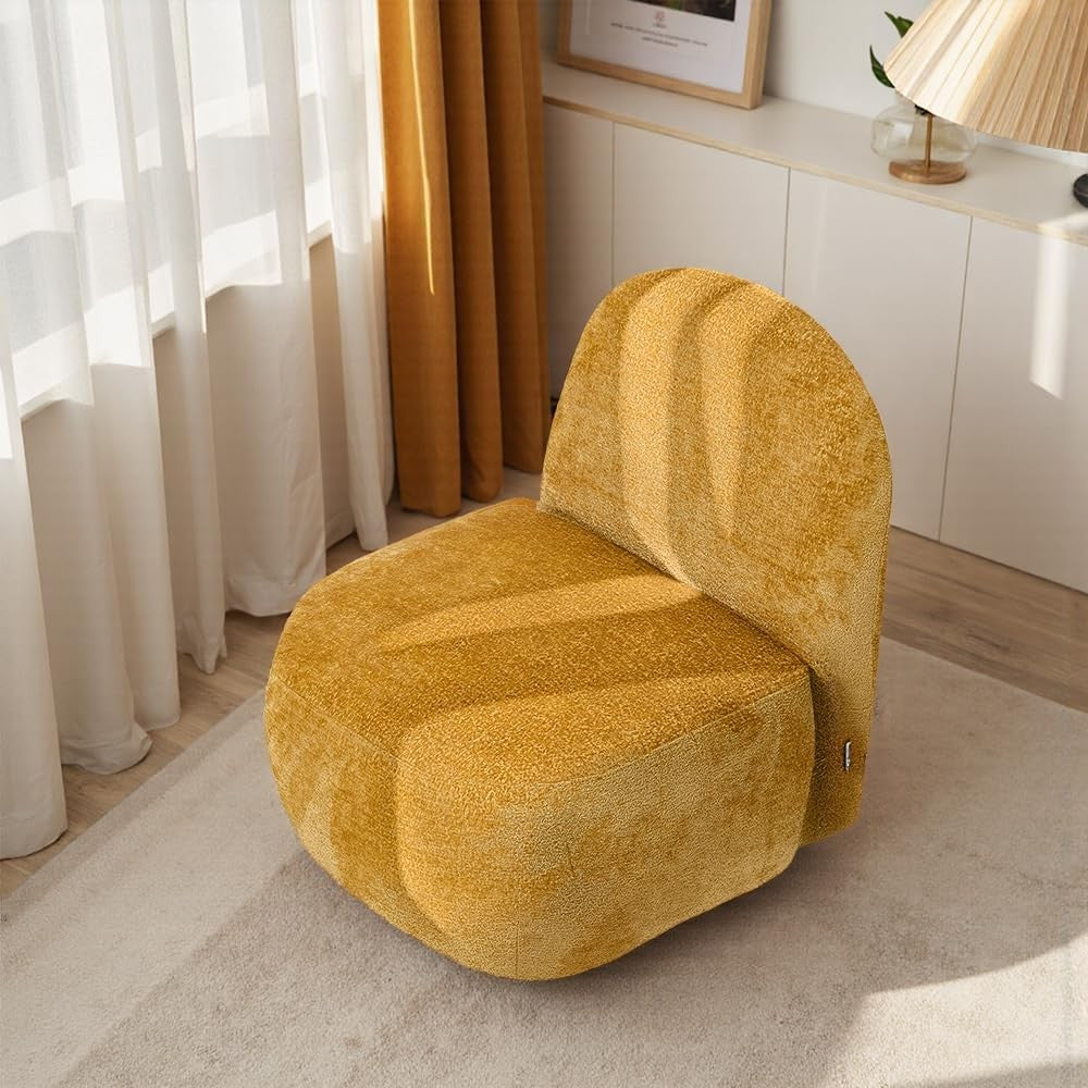 Yellow Swivel Tub Chair Chenille Accent Armchair 360° Base