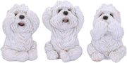Three Wise Westie Dog Figurines Resin 8cm Cute White Ornament Home Gift Set
