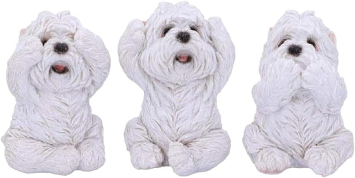 Three Wise Westie Dog Figurines Resin 8cm Cute White Ornament Home Gift Set